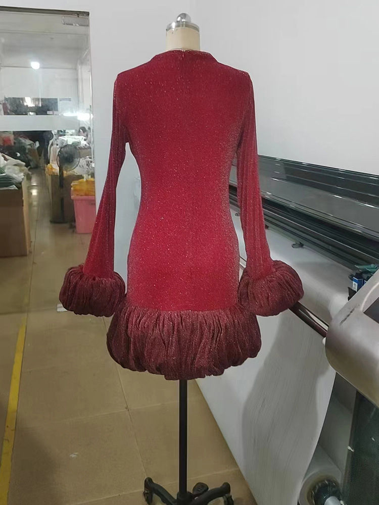 TWOTWINSTYLE Round Neck Spliced Mesh Tunic Vintage Dress