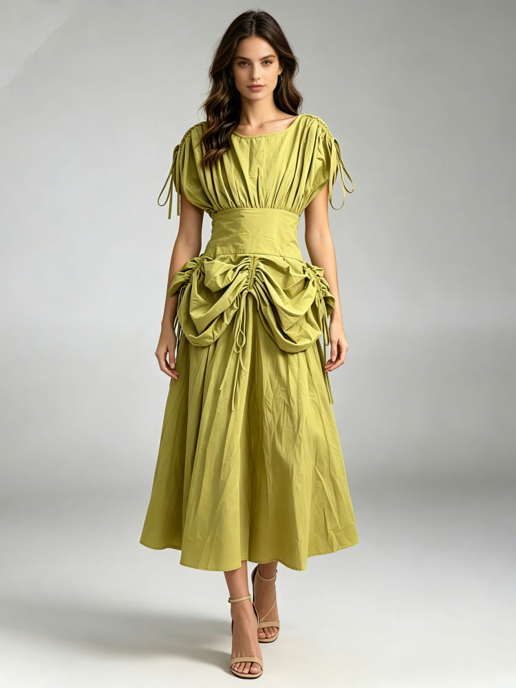 TWOTWINSTYLE Sleeveles Patchwork Drawstring High Waist Elegant Dress
