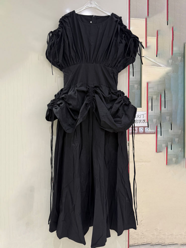 TWOTWINSTYLE Sleeveles Patchwork Drawstring High Waist Elegant Dress