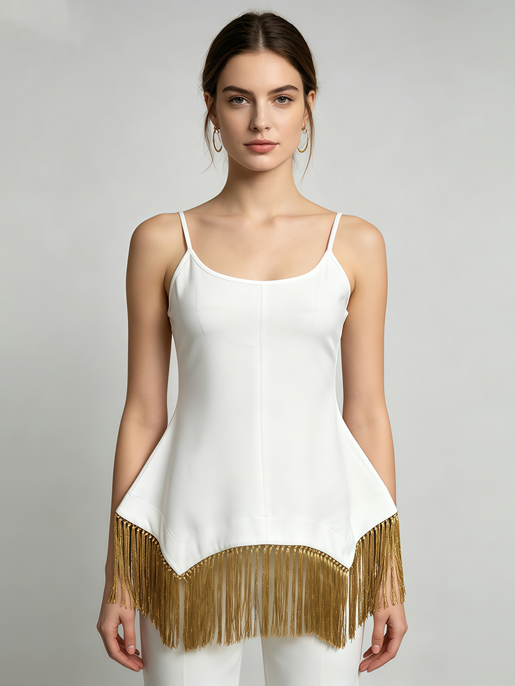 TWOTWINSTYLE Sleeveles Tunic Patchwork Tassel Chic Vest