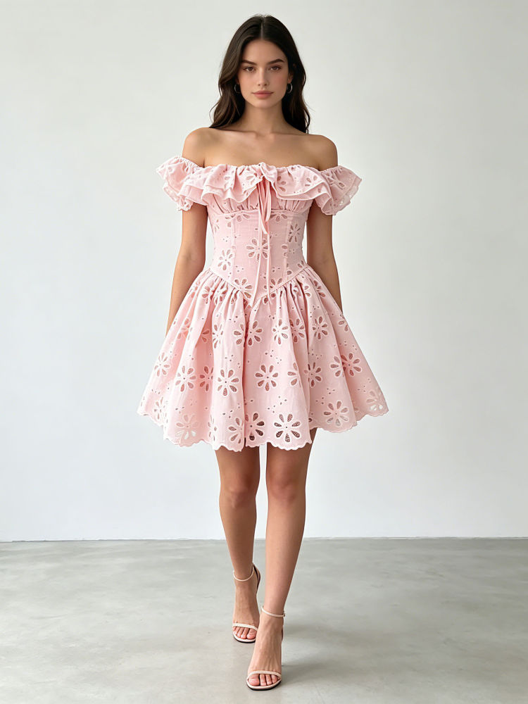 TWOTWINSTYLE Spliced Ruffles Tunic Elegant Mini Dress