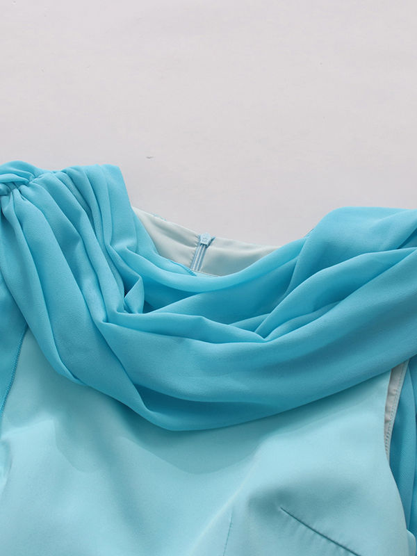 TWOTWINSTYLE Solid Sleeveles Tunic Ruched Spliced Shawl Elegant Dress