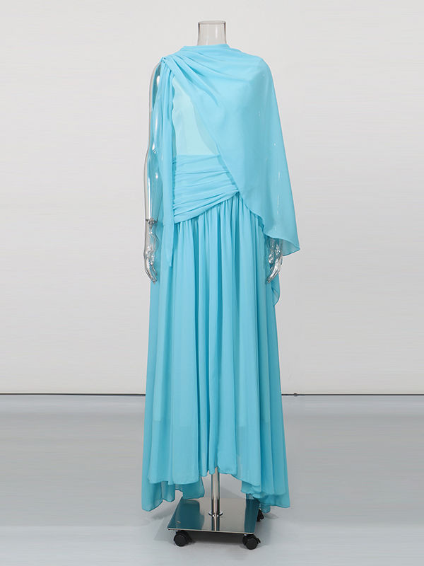 TWOTWINSTYLE Solid Sleeveles Tunic Ruched Spliced Shawl Elegant Dress