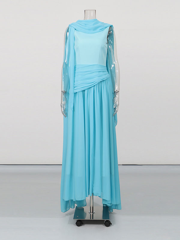 TWOTWINSTYLE Solid Sleeveles Tunic Ruched Spliced Shawl Elegant Dress