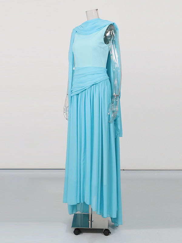 TWOTWINSTYLE Solid Sleeveles Tunic Ruched Spliced Shawl Elegant Dress