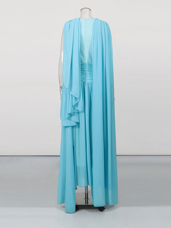 TWOTWINSTYLE Solid Sleeveles Tunic Ruched Spliced Shawl Elegant Dress