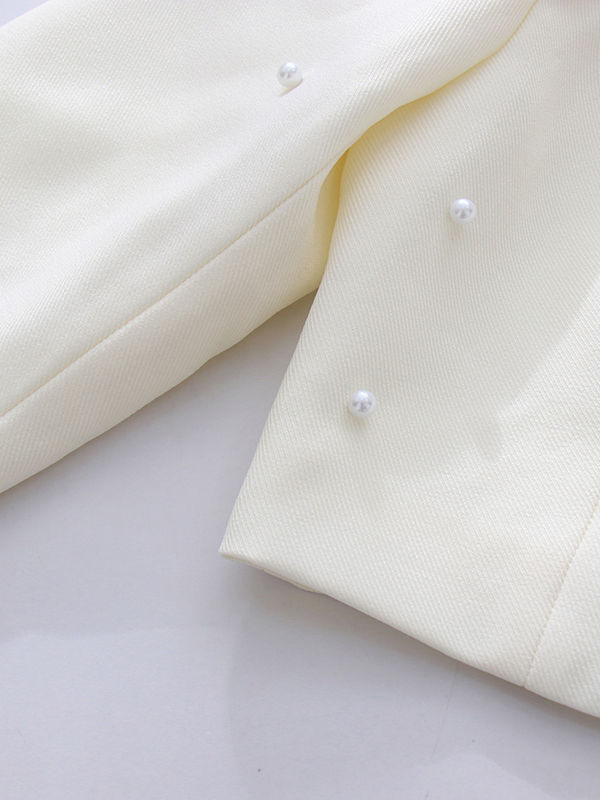 TWOTWINSTYLE Lapel Patchwork Pearl Crop Top High Waist Skirt Designer Set