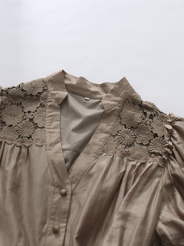 TWOTWINSTYLE V Neck Tunic Patchwork Flower Mnimalist Dress