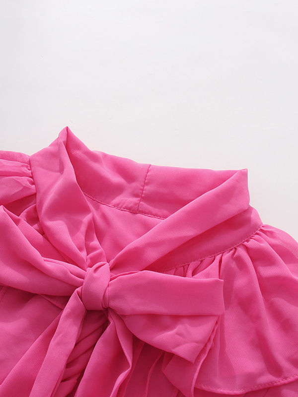 TWOTWINSTYLE Solid Stand Collar Spliced Ruffles Shirt