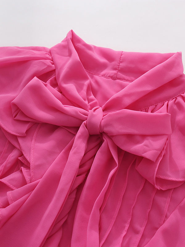 TWOTWINSTYLE Solid Stand Collar Spliced Ruffles Shirt