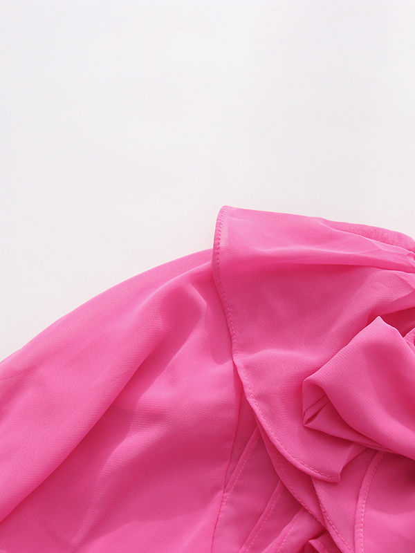 TWOTWINSTYLE Solid Stand Collar Spliced Ruffles Shirt