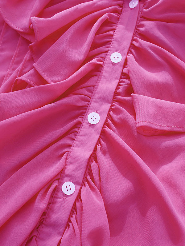 TWOTWINSTYLE Solid Stand Collar Spliced Ruffles Shirt