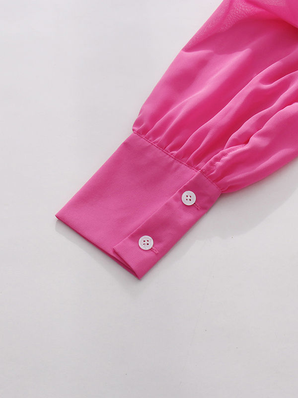 TWOTWINSTYLE Solid Stand Collar Spliced Ruffles Shirt
