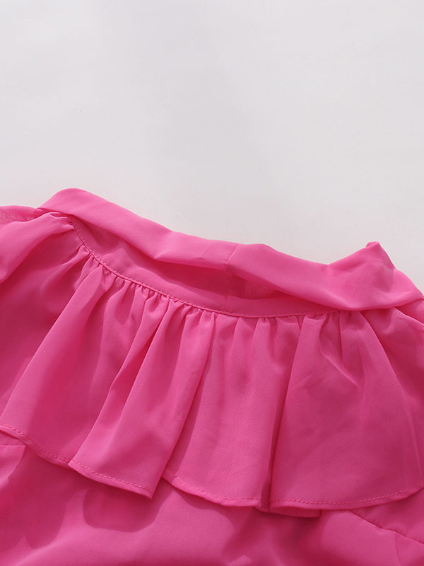 TWOTWINSTYLE Solid Stand Collar Spliced Ruffles Shirt