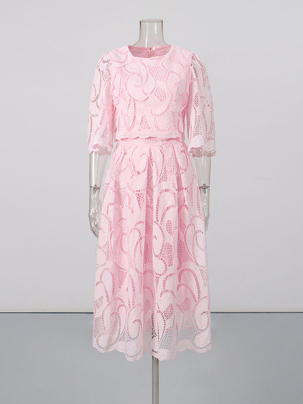 TWOTWINSTYLE Round Neck Half Sleeve Top Loose Skirt Solid Set
