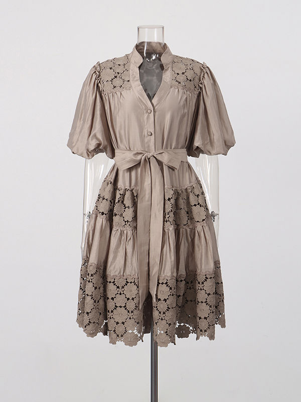 TWOTWINSTYLE V Neck Tunic Patchwork Flower Mnimalist Dress