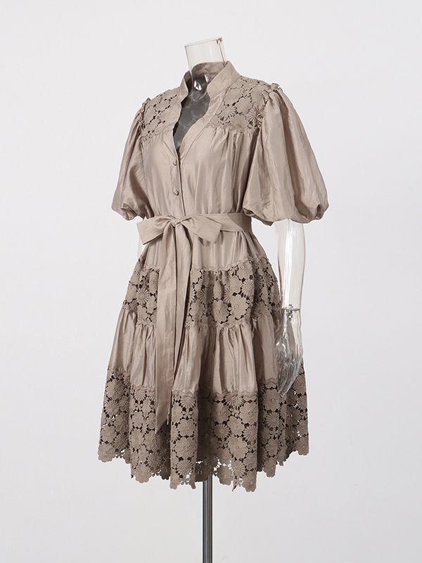 TWOTWINSTYLE V Neck Tunic Patchwork Flower Mnimalist Dress