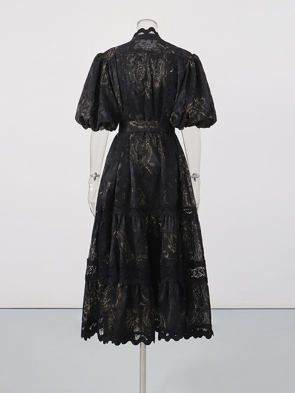 TWOTWINSTYLE Stand Collar Long Sleeve Patchwork Mesh Fashion Dress
