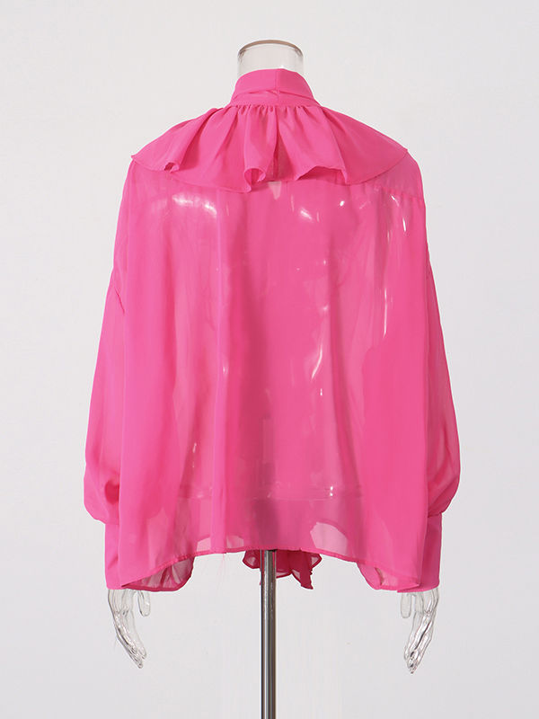 TWOTWINSTYLE Solid Stand Collar Spliced Ruffles Shirt