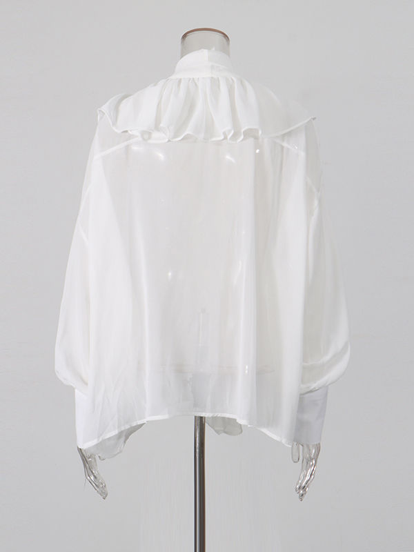 TWOTWINSTYLE Solid Stand Collar Spliced Ruffles Shirt
