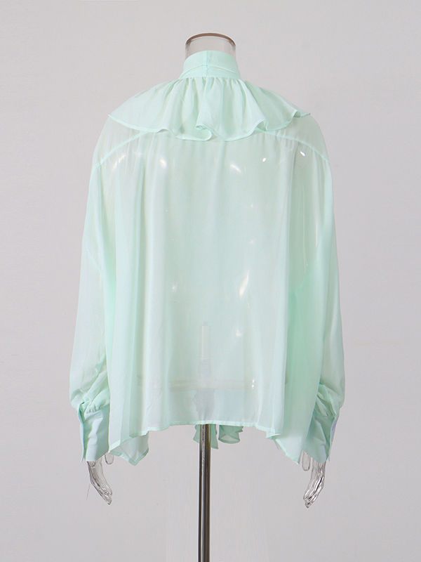 TWOTWINSTYLE Solid Stand Collar Spliced Ruffles Shirt