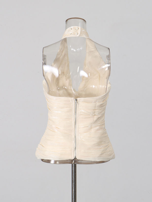 TWOTWINSTYLE Sleeveless Pleated High Waist Elegant Vest