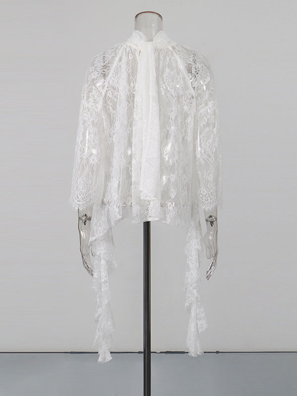 TWOTWINSTYLE Stand Collar Irregular Hem Lace Chic Shirt