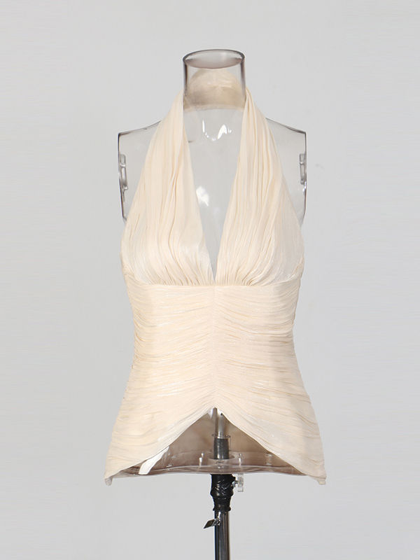 TWOTWINSTYLE Sleeveless Pleated High Waist Elegant Vest