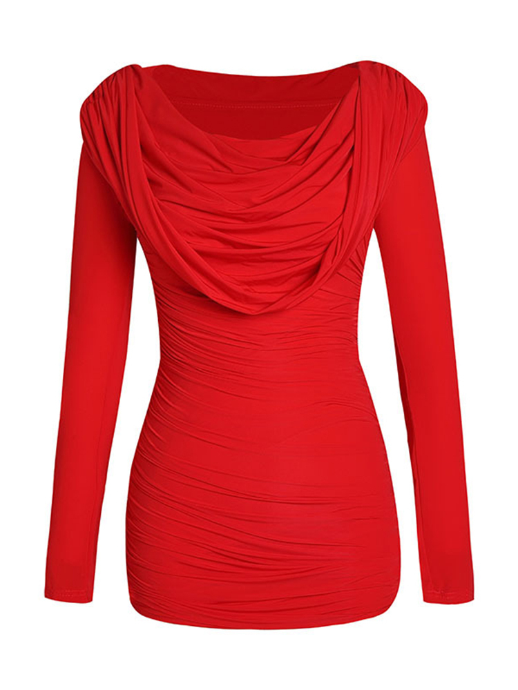 TWOTWINSTYLE Cowl Neck Long Sleeves Bodycon Sexy Dress
