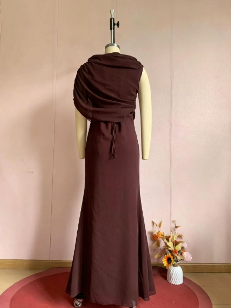 TWOTWINSTYLE Irregular Sleeve High Waist Vintage Maxi Dress