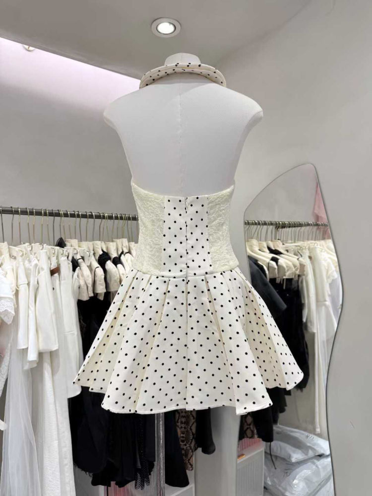 TWOTWINSTYLE Lapel Sleeveles Wave Point Tunic Elegant  Dress