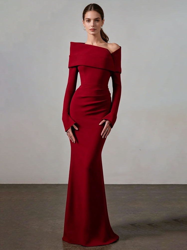 TWOTWINSTYLE Off Shoulder Long Sleeve Tunic Elegant Dress