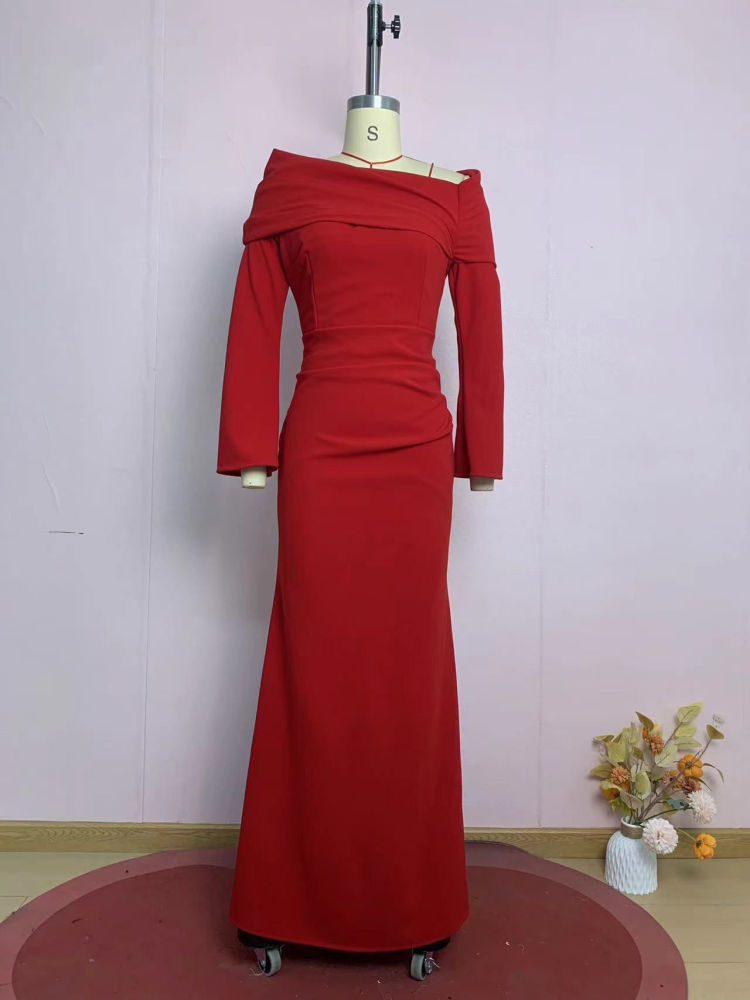 TWOTWINSTYLE Off Shoulder Long Sleeve Tunic Elegant Dress