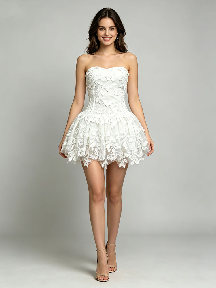 TWOTWINSTYLE Off Shoulder Patchwork Appliques Elegant Mini Dress