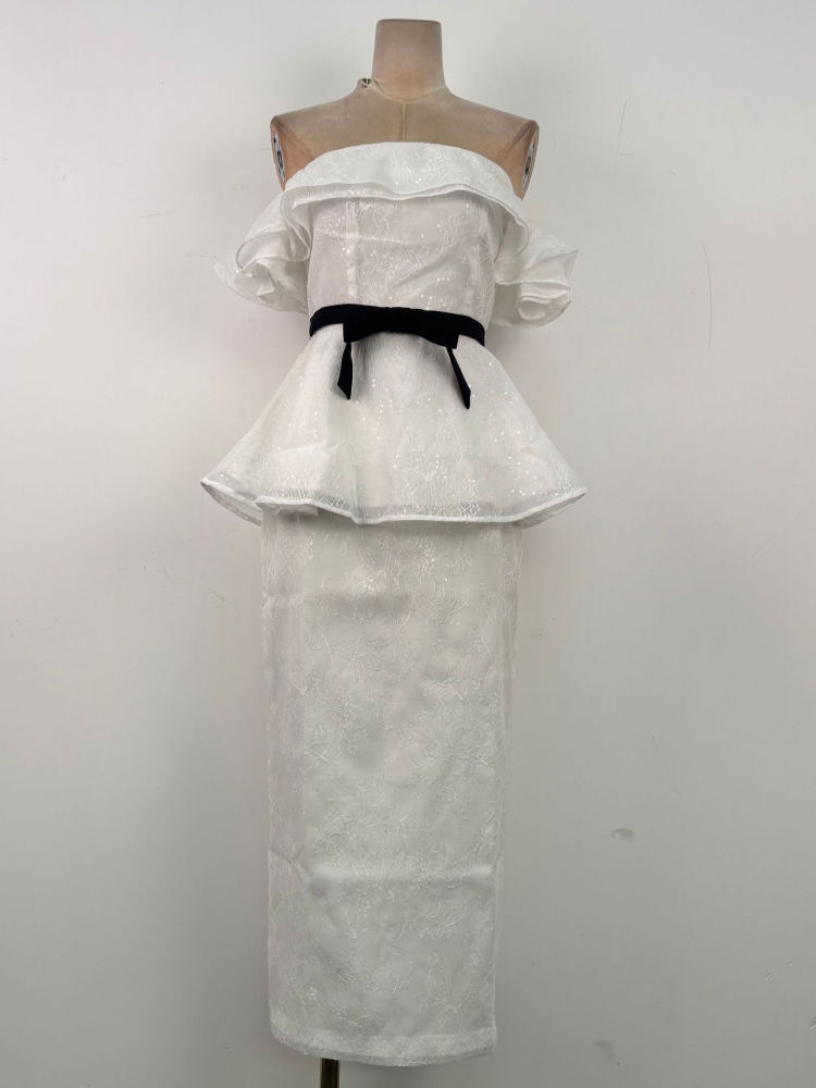 TWOTWINSTYLE Off Shoulder Patchwork Sequins Bowknot Chic Dress