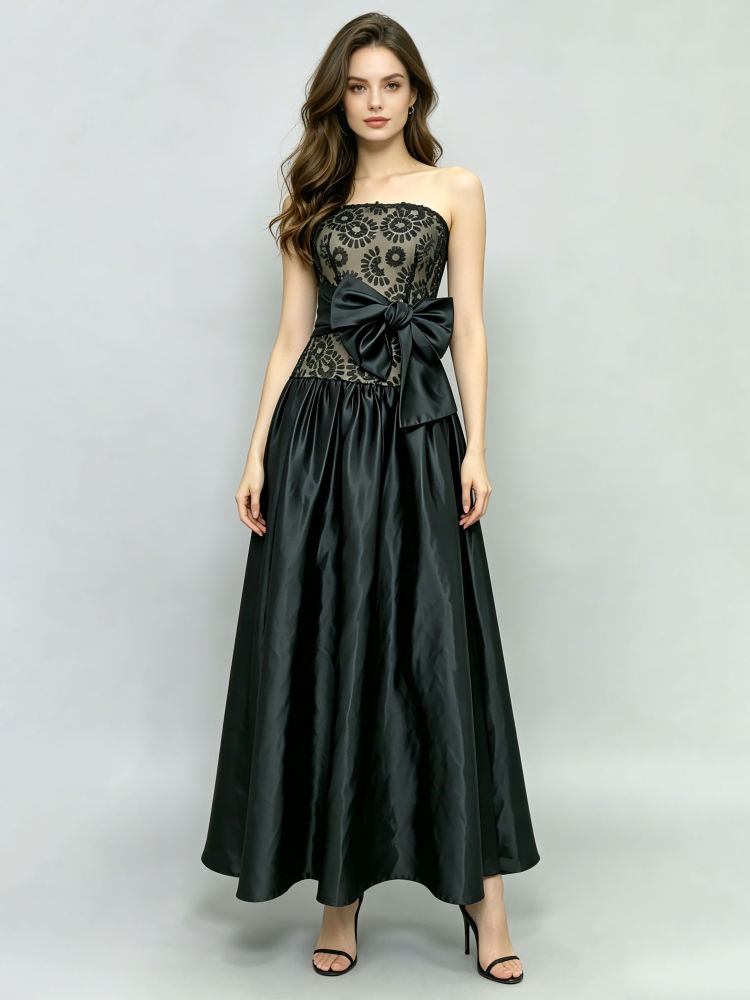 TWOTWINSTYLE Off Shoulder Spliced Bowknot High Waist Chic Dress