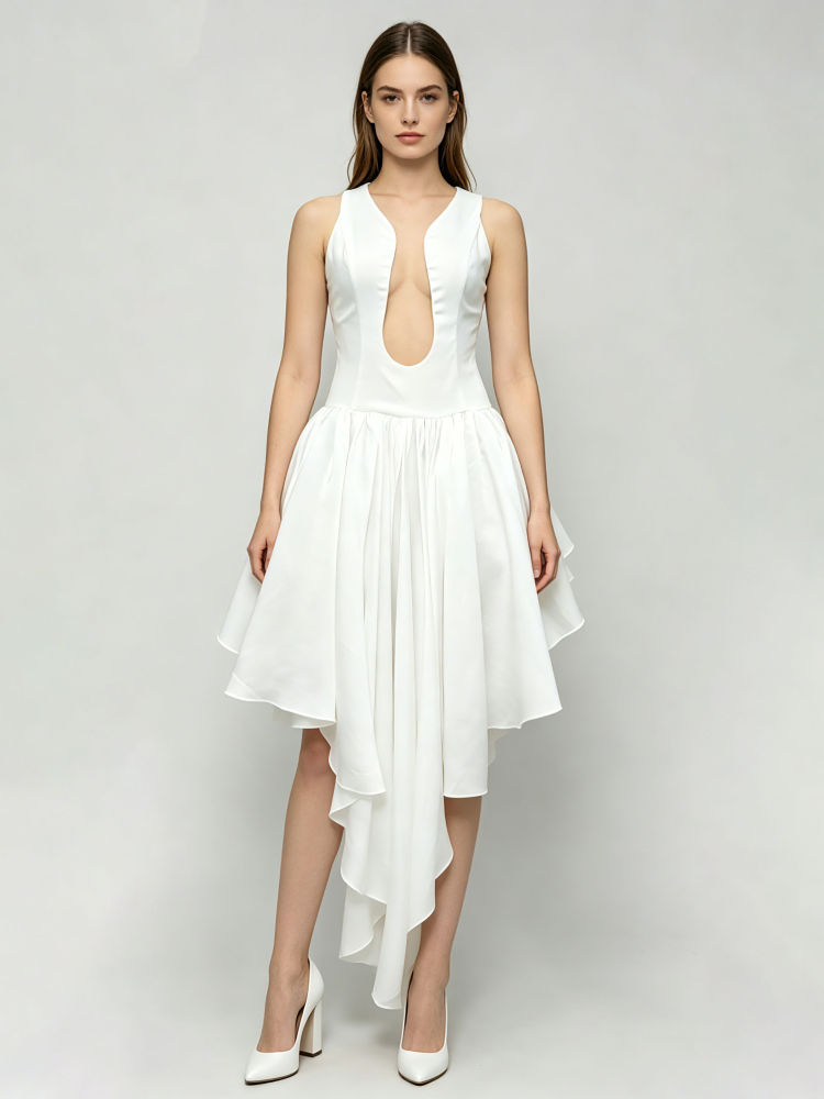 TWOTWINSTYLE Patchwork Mesh Irregular Hem Elegant Dress