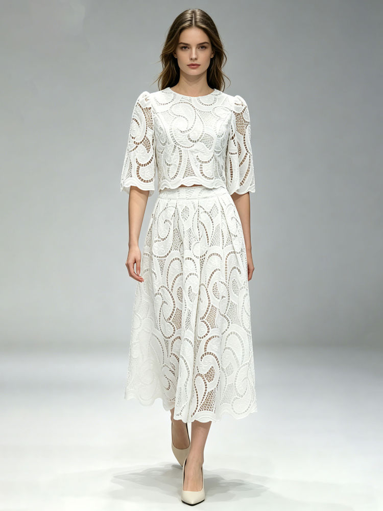 TWOTWINSTYLE Round Neck Half Sleeve Top Loose Skirt Solid Set