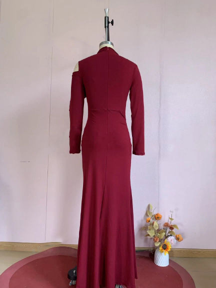 TWOTWINSTYLE Solid Off One Shoulder Long Sleeve Designer Dress