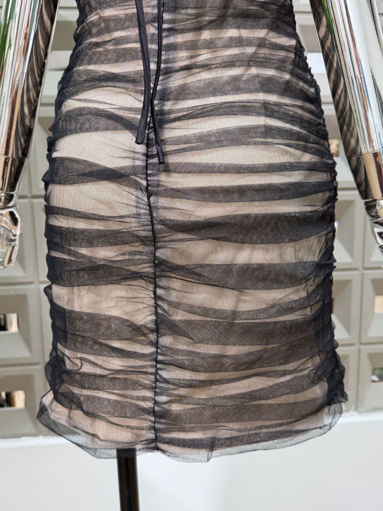 TWOTWINSTYLE Spliced Single Breasted Mesh High Waist Sexy Dress