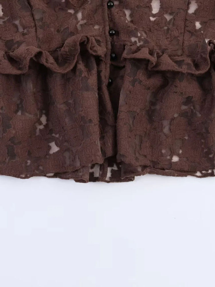 TWOTWINSTYLE V Neck Bell Sleeve Spliced Ruffles Vintage Shirt