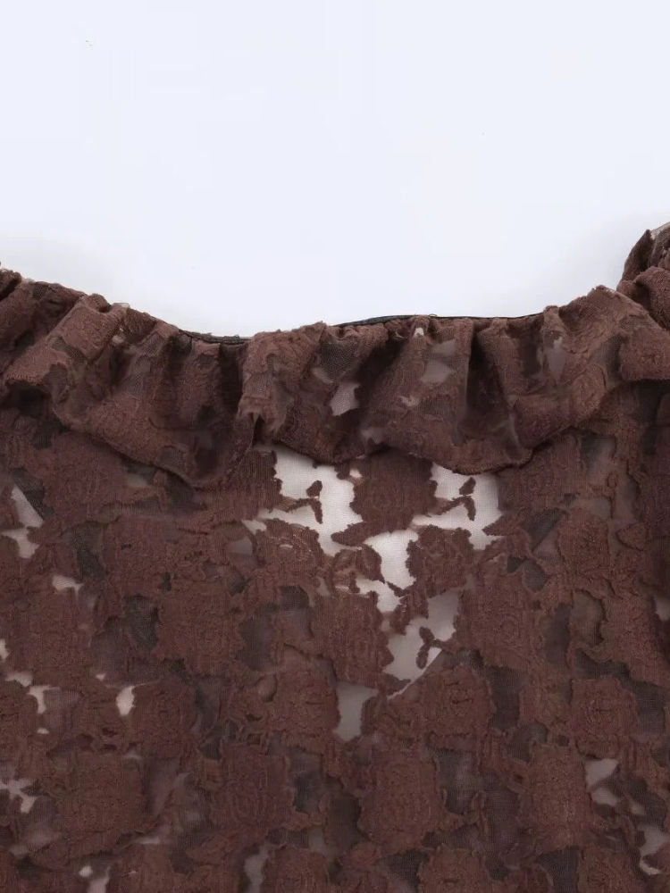 TWOTWINSTYLE V Neck Bell Sleeve Spliced Ruffles Vintage Shirt