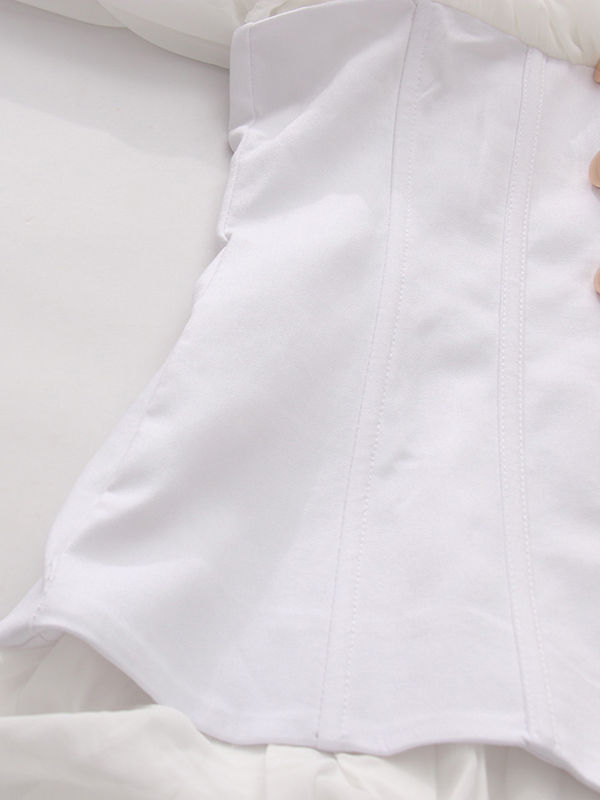 TWOTWINSTYLE V Neck Patchwork Strap Puff Sleeve Designer Dress