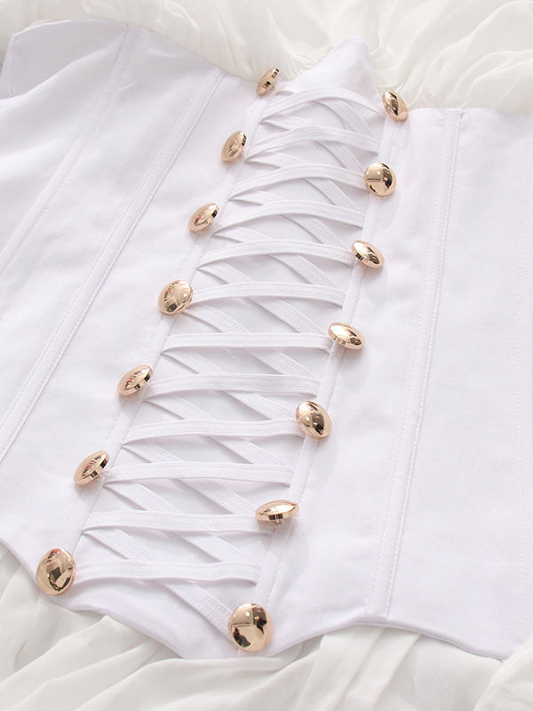TWOTWINSTYLE V Neck Patchwork Strap Puff Sleeve Designer Dress