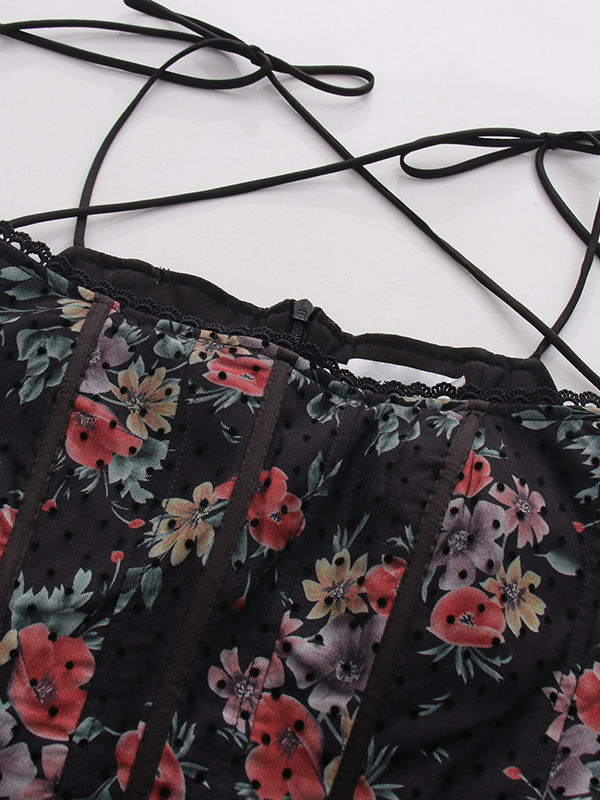 TWOTWINSTYLE Floral Tunic Spliced Mesh Mini Dress