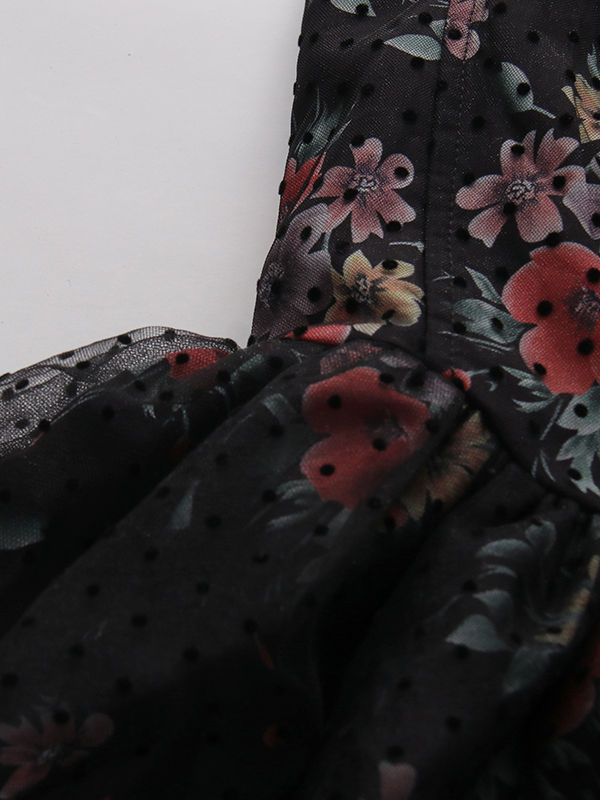 TWOTWINSTYLE Floral Tunic Spliced Mesh Mini Dress