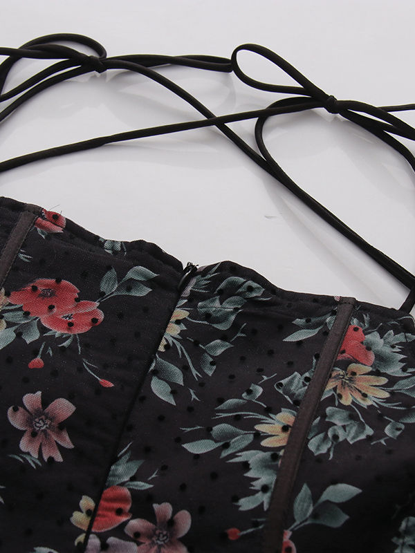 TWOTWINSTYLE Floral Tunic Spliced Mesh Mini Dress