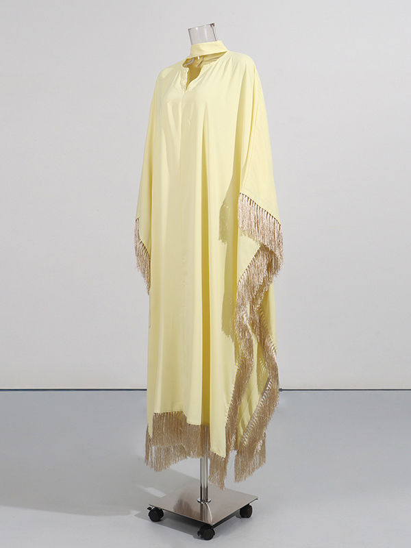TWOTWINSTYLE Long Sleeve Spliced Tassel Irregular Vintage Dress