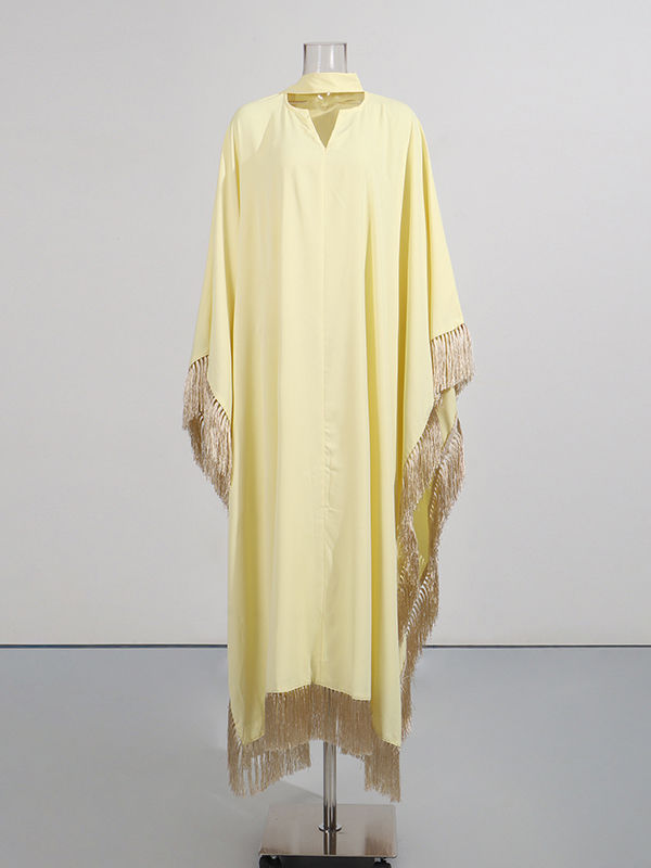 TWOTWINSTYLE Long Sleeve Spliced Tassel Irregular Vintage Dress