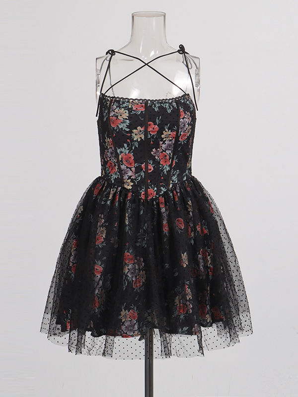 TWOTWINSTYLE Floral Tunic Spliced Mesh Mini Dress
